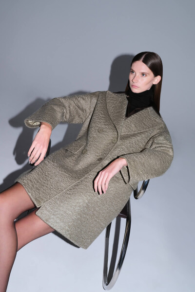 Saykı Woman Haki Regular Fit Desenli Sivri Yaka Manto - 5