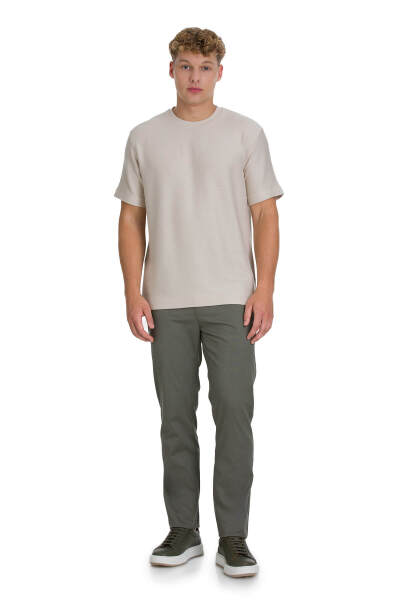 Haki Regular Fit Desenli Yandan Cepli Pamuklu Jogger Pantolon 