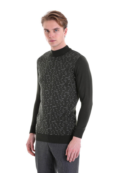 Haki Comfort Fit Jakarlı Yarım Balıkçı Yaka Yünlü Triko Kazak - 2