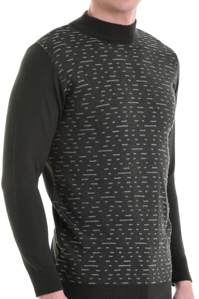 Haki Comfort Fit Jakarlı Yarım Balıkçı Yaka Yünlü Triko Kazak - 5