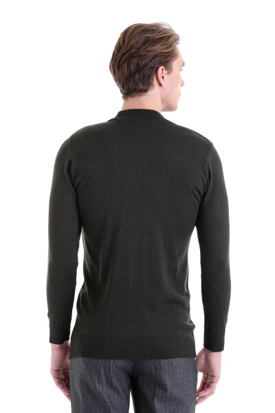 Haki Comfort Fit Jakarlı Yarım Balıkçı Yaka Yünlü Triko Kazak - 6