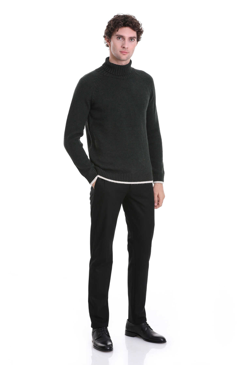 Haki Regular Fit Balıkçı Yaka Triko Kazak - HTML (1)