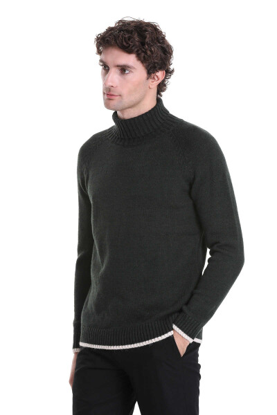 Haki Regular Fit Balıkçı Yaka Triko Kazak - 3