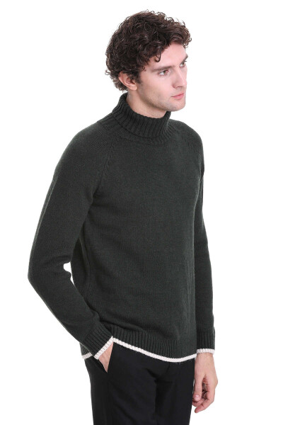 Haki Regular Fit Balıkçı Yaka Triko Kazak - 4