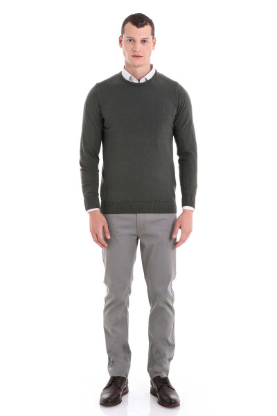 Haki Regular Fit Bisiklet Yaka 100% Pamuklu Triko Kazak - 2