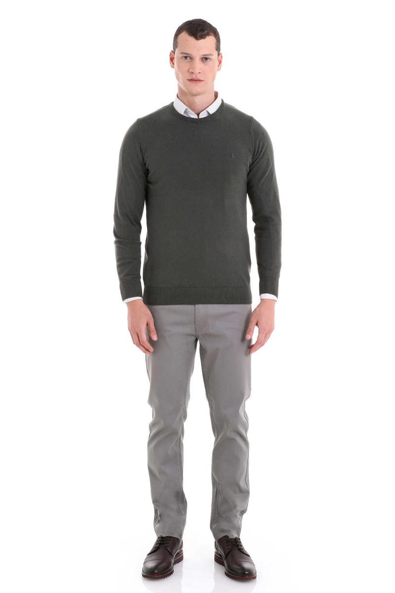 Haki Regular Fit Bisiklet Yaka 100% Pamuklu Triko Kazak - Hatemoğlu (1)