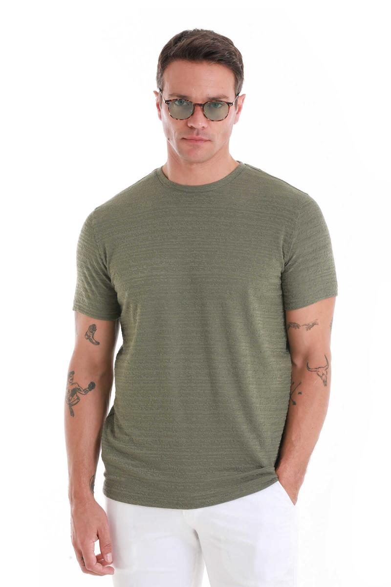 Haki Regular Fit Bisiklet Yaka Tişört - HTML