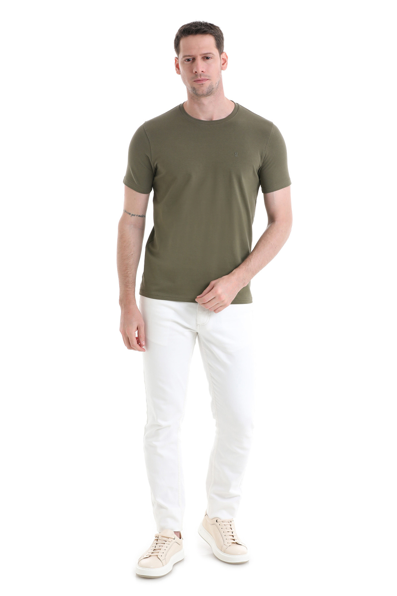 Haki Regular Fit Pamuklu Bisiklet Yaka Tişört - HTML (1)