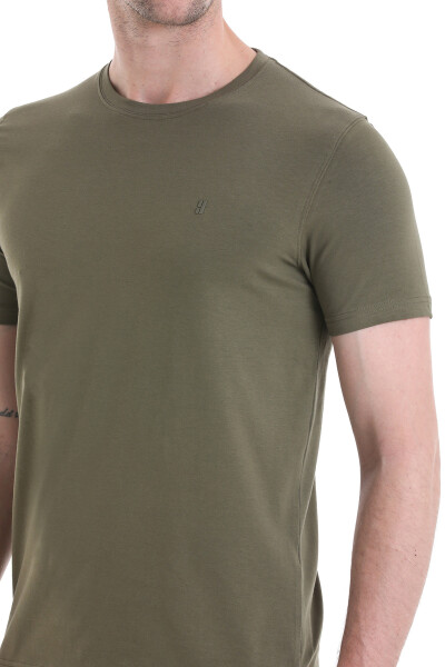 Haki Regular Fit Pamuklu Bisiklet Yaka Tişört - 5