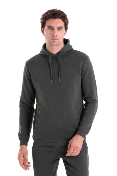 Haki Regular Fit Pamuklu Kapüşonlu Kanguru Cepli Sweatshirt 