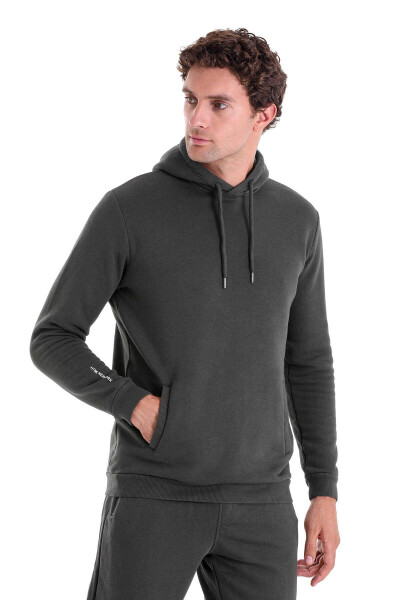 Haki Regular Fit Pamuklu Kapüşonlu Kanguru Cepli Sweatshirt - 2