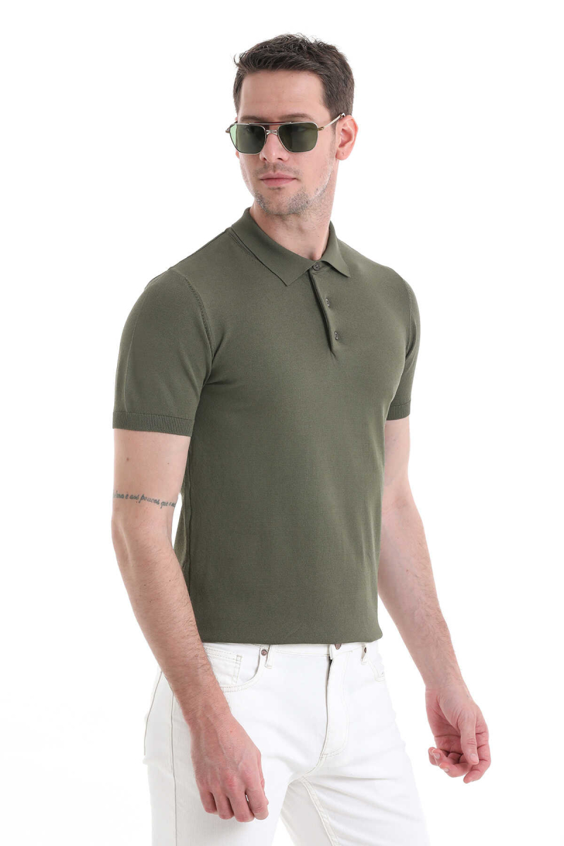 Haki Regular Fit Polo Yaka Rayon Tişört - Hatem Saykı (1)