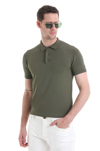 Haki Regular Fit Polo Yaka Rayon Tişört - 4