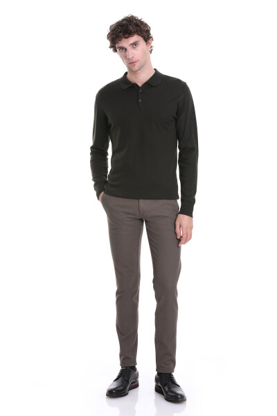 Haki Regular Fit Polo Yaka Triko Kazak - 2