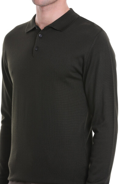 Haki Regular Fit Polo Yaka Triko Kazak - 5