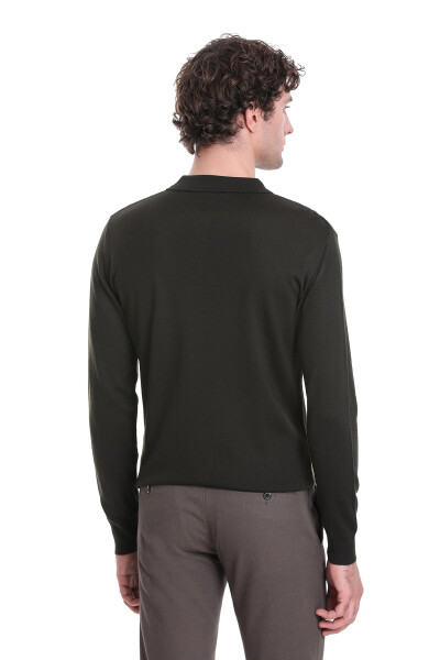 Haki Regular Fit Polo Yaka Triko Kazak - 6