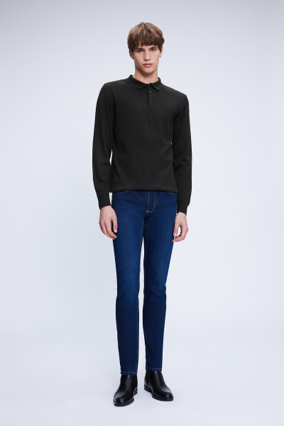 Haki Regular Fit Düz Polo Yaka Yünlü Triko Kazak - 2