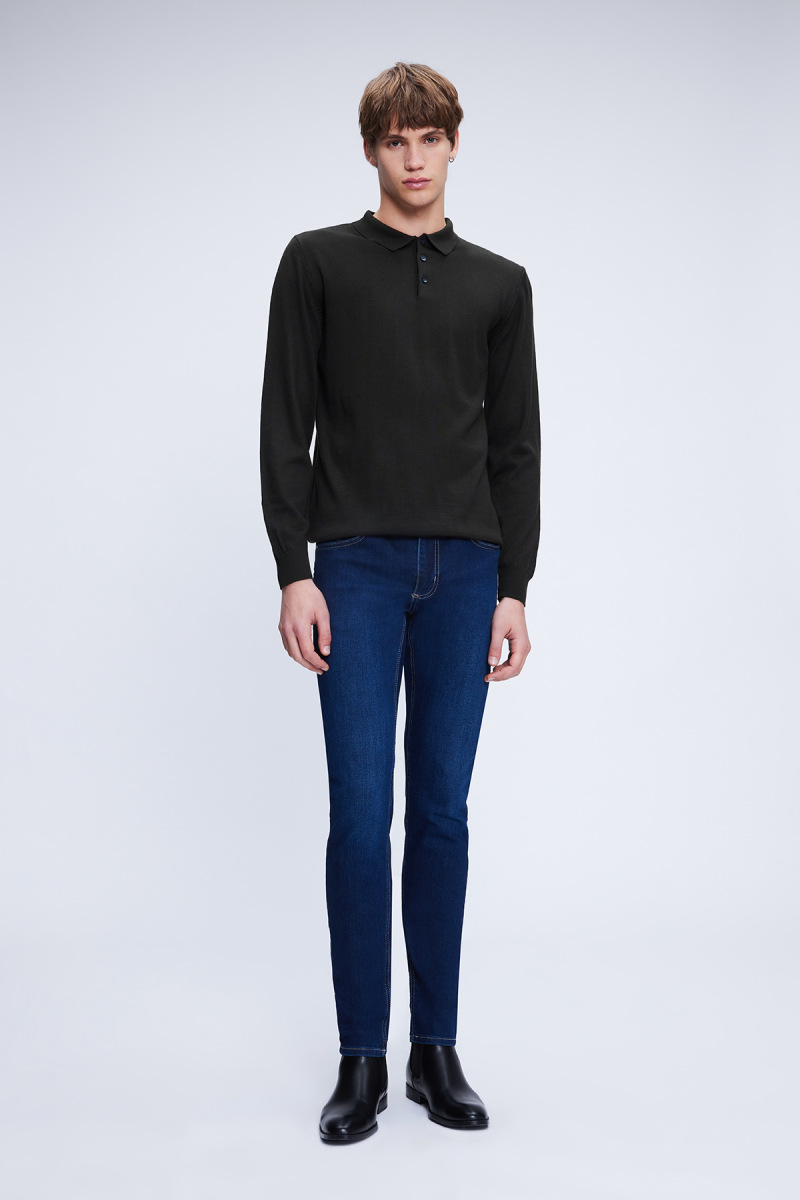 Haki Regular Fit Düz Polo Yaka Yünlü Triko Kazak - Hatemoğlu (1)