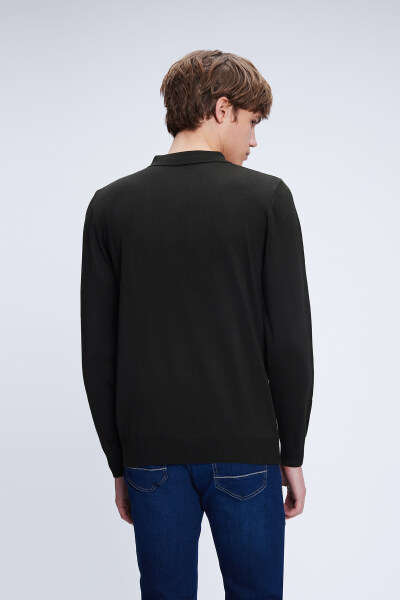 Haki Regular Fit Düz Polo Yaka Yünlü Triko Kazak - 5