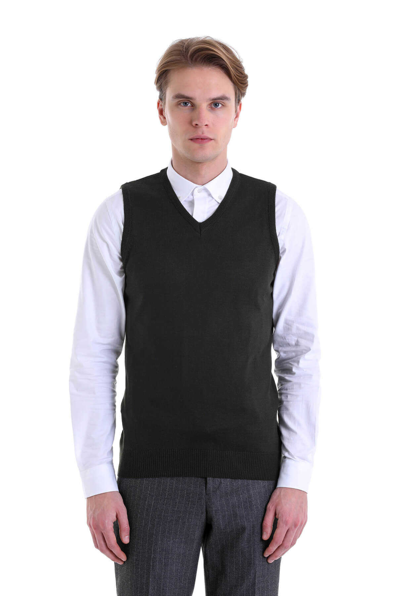 Haki Comfort Fit V Yaka Yünlü Triko Süveter - Hatemoğlu (1)