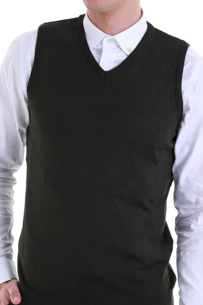 Haki Comfort Fit V Yaka Yünlü Triko Süveter - 5