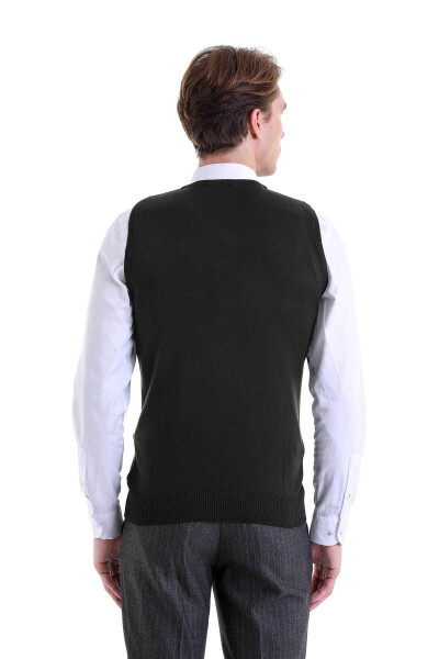 Haki Comfort Fit V Yaka Yünlü Triko Süveter - 6