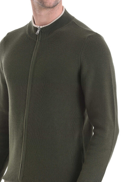 Haki Regular Fit Yarım Balıkçı Yaka Fermuarlı Triko Hırka - 6