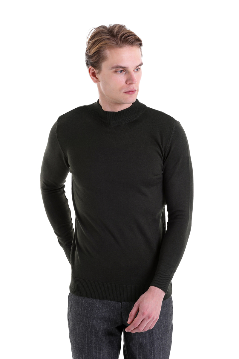 Haki Comfort Fit Yarım Balıkçı Yaka Yünlü Kazak - Hatemoğlu (1)