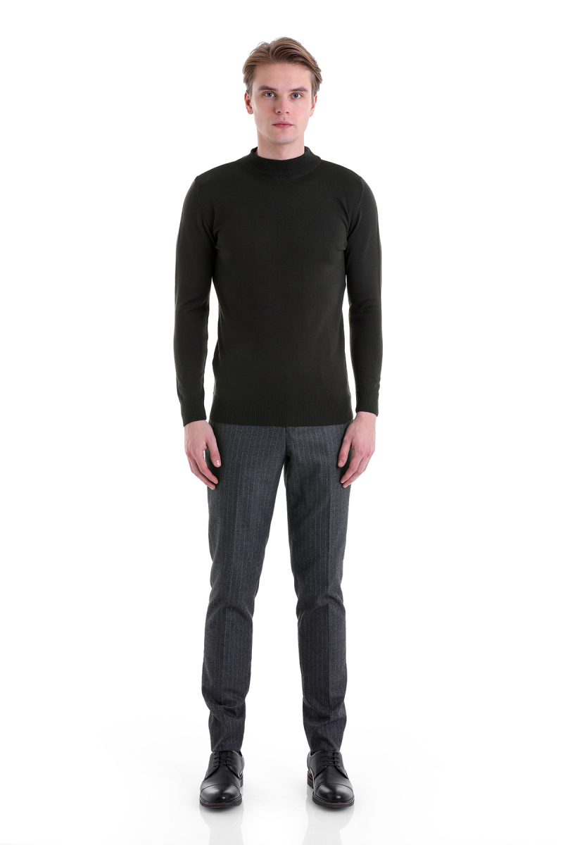 Haki Comfort Fit Yarım Balıkçı Yaka Yünlü Kazak - Hatemoğlu (1)