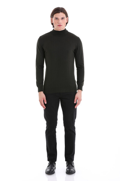 Haki Regular Fit Yarım Balıkçı Yaka Yünlü Triko Kazak - 2