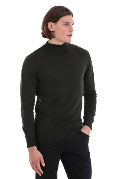 Haki Regular Fit Yarım Balıkçı Yaka Yünlü Triko Kazak - 3