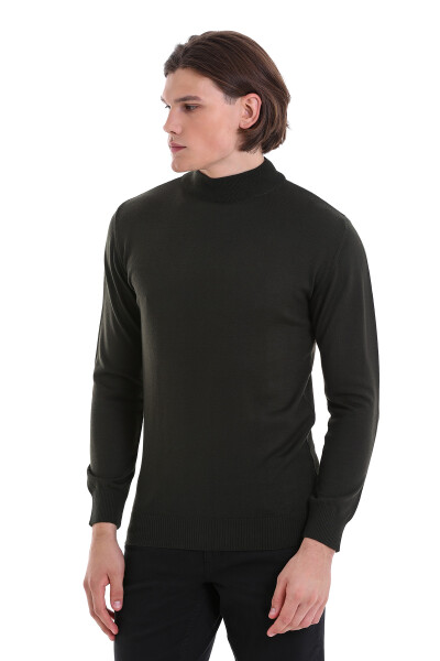 Haki Regular Fit Yarım Balıkçı Yaka Yünlü Triko Kazak - 4