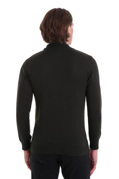 Haki Regular Fit Yarım Balıkçı Yaka Yünlü Triko Kazak - 6