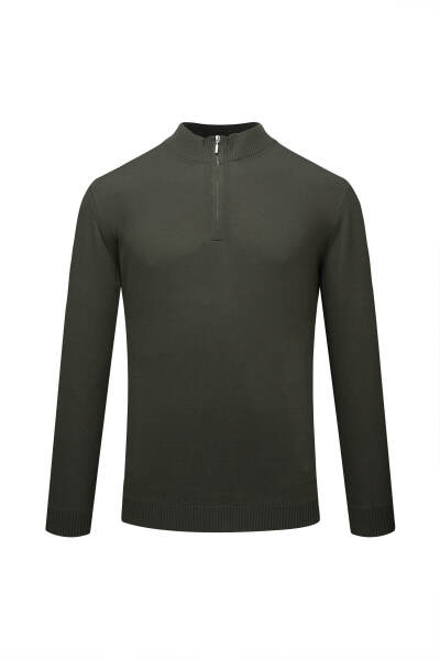 Haki Regular Fit Fermuarlı Yarım Balıkçı Yaka Kazak - 1