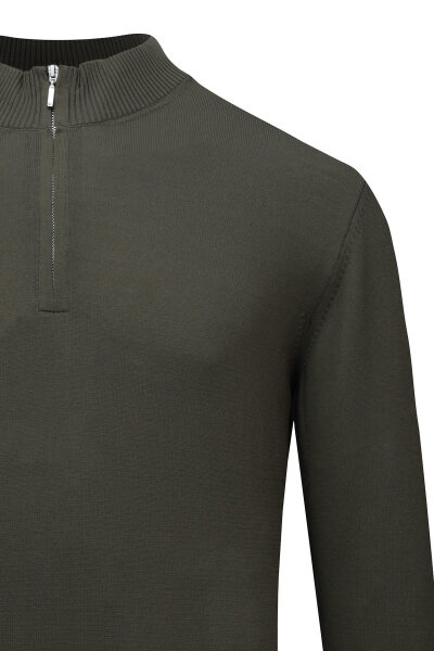 Haki Regular Fit Fermuarlı Yarım Balıkçı Yaka Kazak - 2