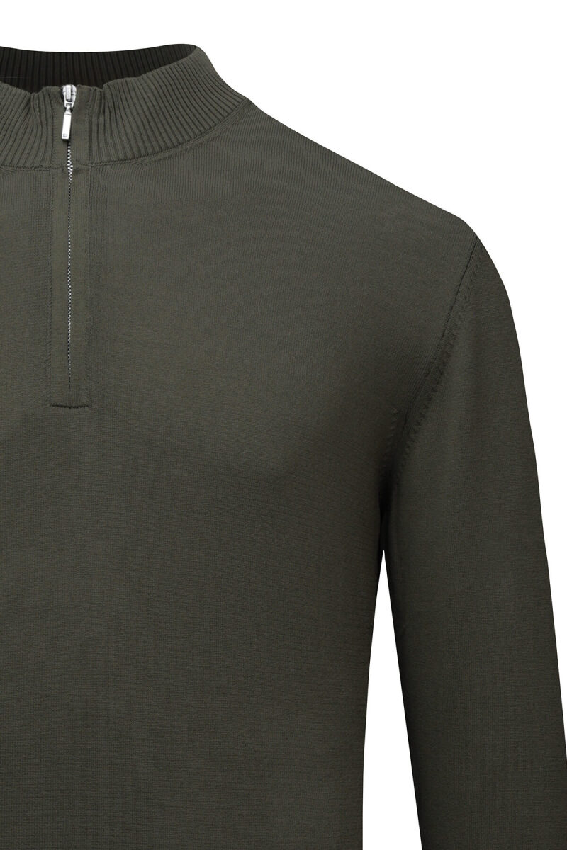 Haki Regular Fit Fermuarlı Yarım Balıkçı Yaka Kazak - Saykı (1)