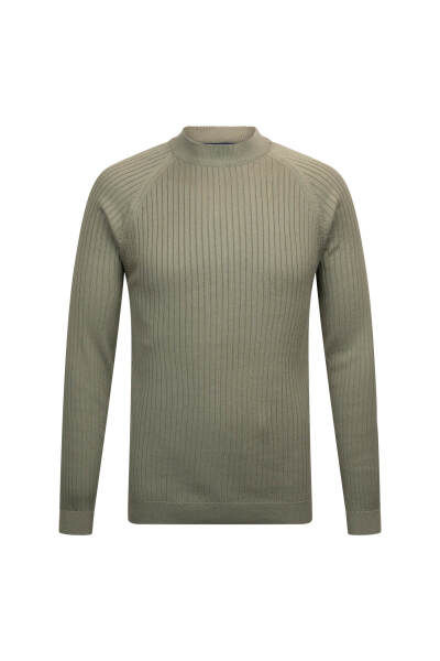 Haki Regular Fit Fitilli Çeyrek Balıkçı Yaka Pamuklu Triko Kazak 