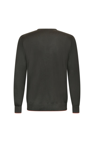 Haki Regular Fit Jakarlı Bisiklet Yaka Yünlü Triko Kazak - 2