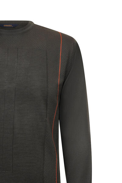 Haki Regular Fit Jakarlı Bisiklet Yaka Yünlü Triko Kazak - 3