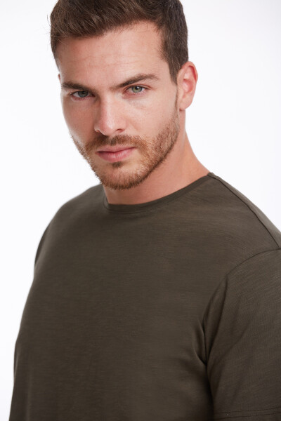 Haki Slim Fit 100% Pamuk Bisiklet Yaka Tişört - 5