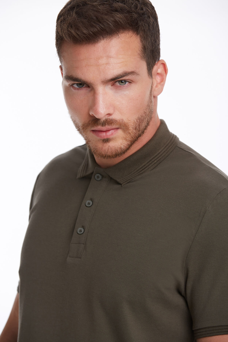 Haki Regular Fit 100% Pamuk Polo Yaka Tişört - Hatemoğlu (1)