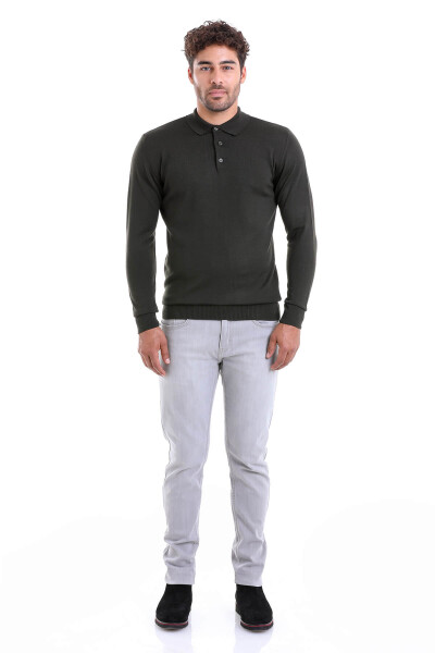 Haki Comfort Fit Polo Yaka Yünlü Kazak - 4