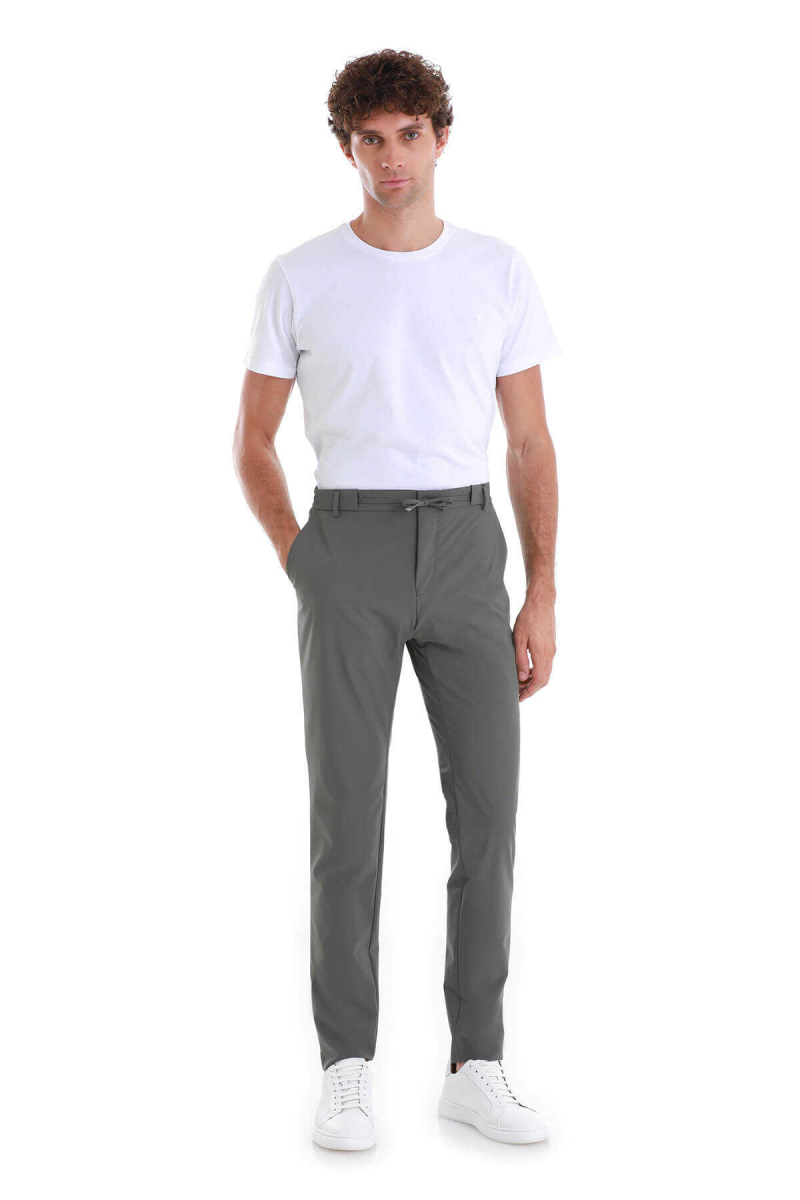 Haki Slim Fit Çizgili Yandan Cepli Jogger Pantolon - Hatem Saykı