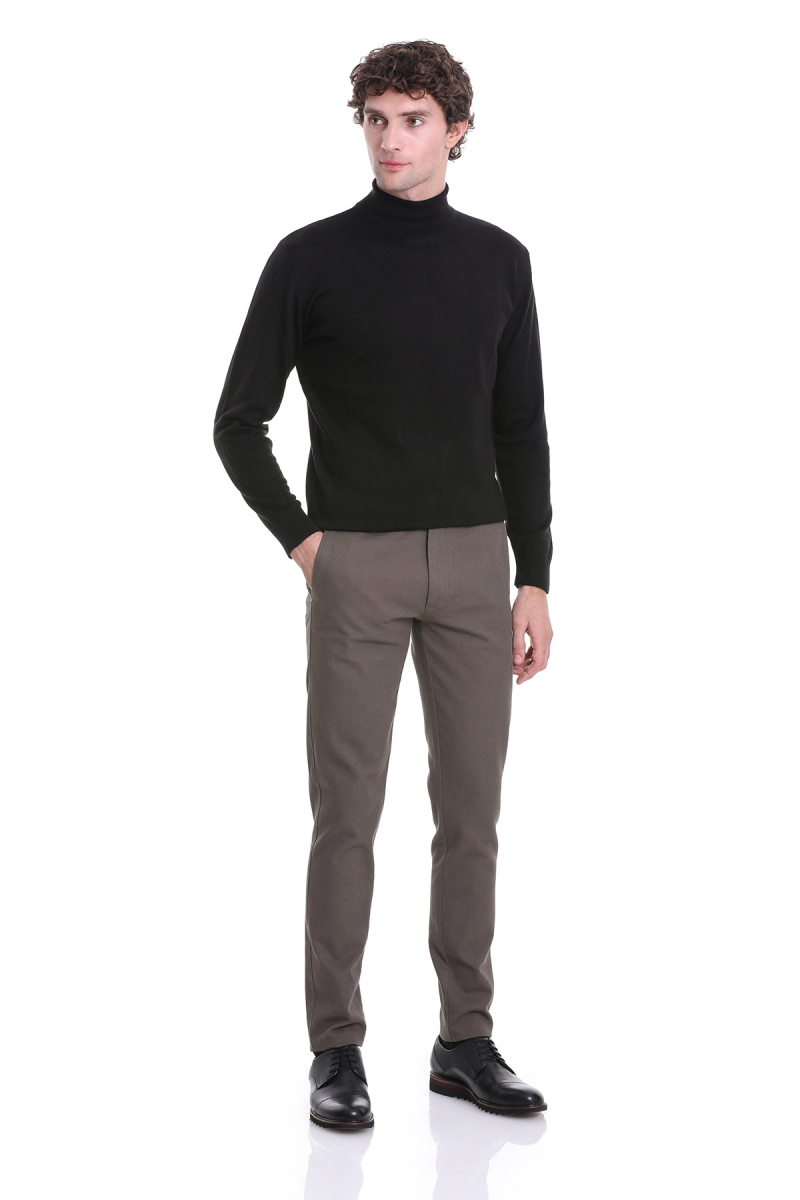 Haki Slim Fit Desenli Pamuklu Yandan Cep Kanvas Pantolon - HTML