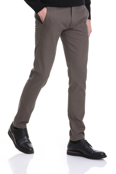 Haki Slim Fit Desenli Pamuklu Yandan Cep Kanvas Pantolon - 3