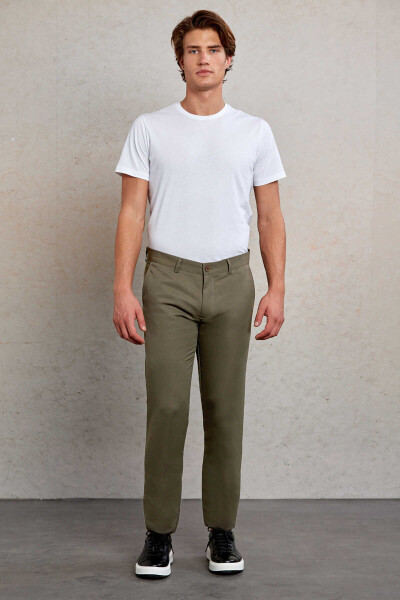 Haki Slim Fit Desenli Yandan Cep Kanvas Pantolon - 2
