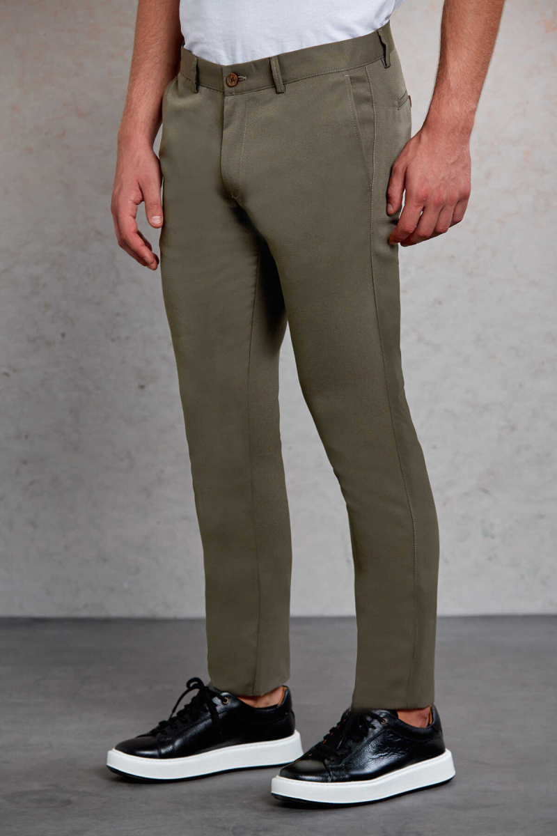 Haki Slim Fit Desenli Yandan Cep Kanvas Pantolon - Hatemoğlu (1)