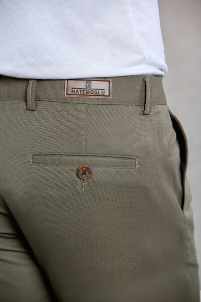 Haki Slim Fit Desenli Yandan Cep Kanvas Pantolon - 6