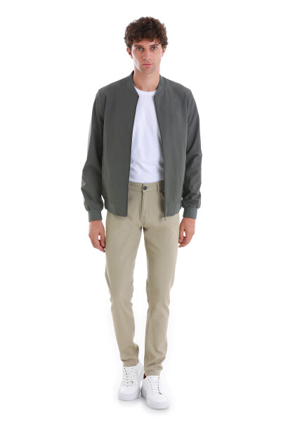 Haki Slim Fit Düz Baharlık Bomber Mont - 2