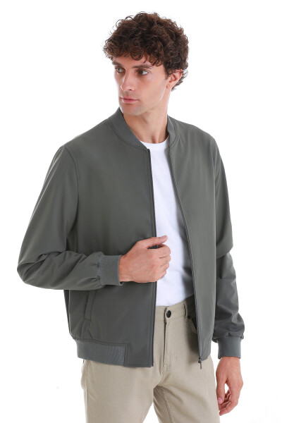 Haki Slim Fit Düz Baharlık Bomber Mont - 3